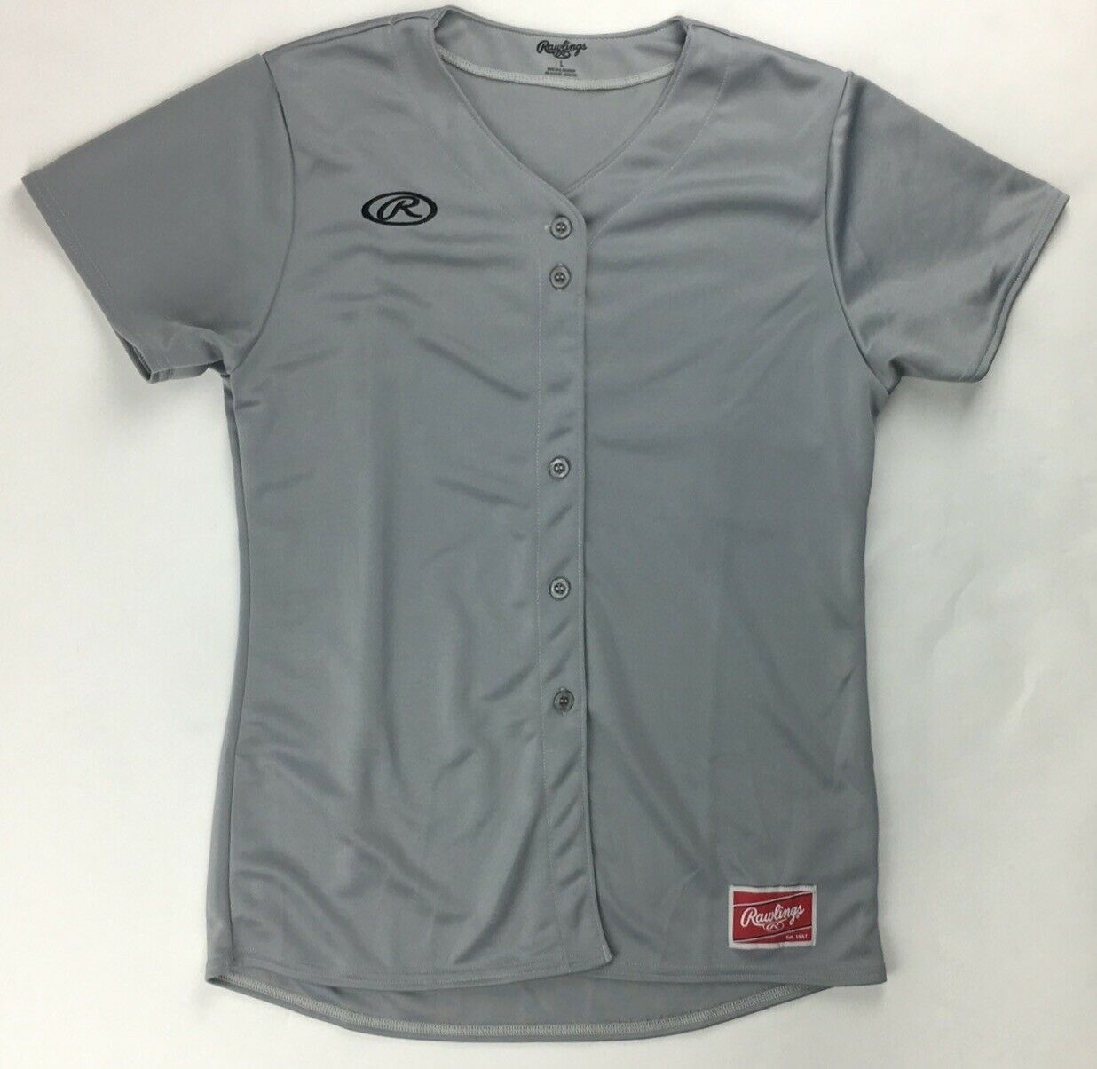Primary image for Rawlings Performance Build Full Button Baseball Jersey Women's Large Grey