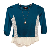 Amy Byer Girls Blouse Blue White Layered Look 3/4 Ruched Sleeves Knit M ... - $11.39