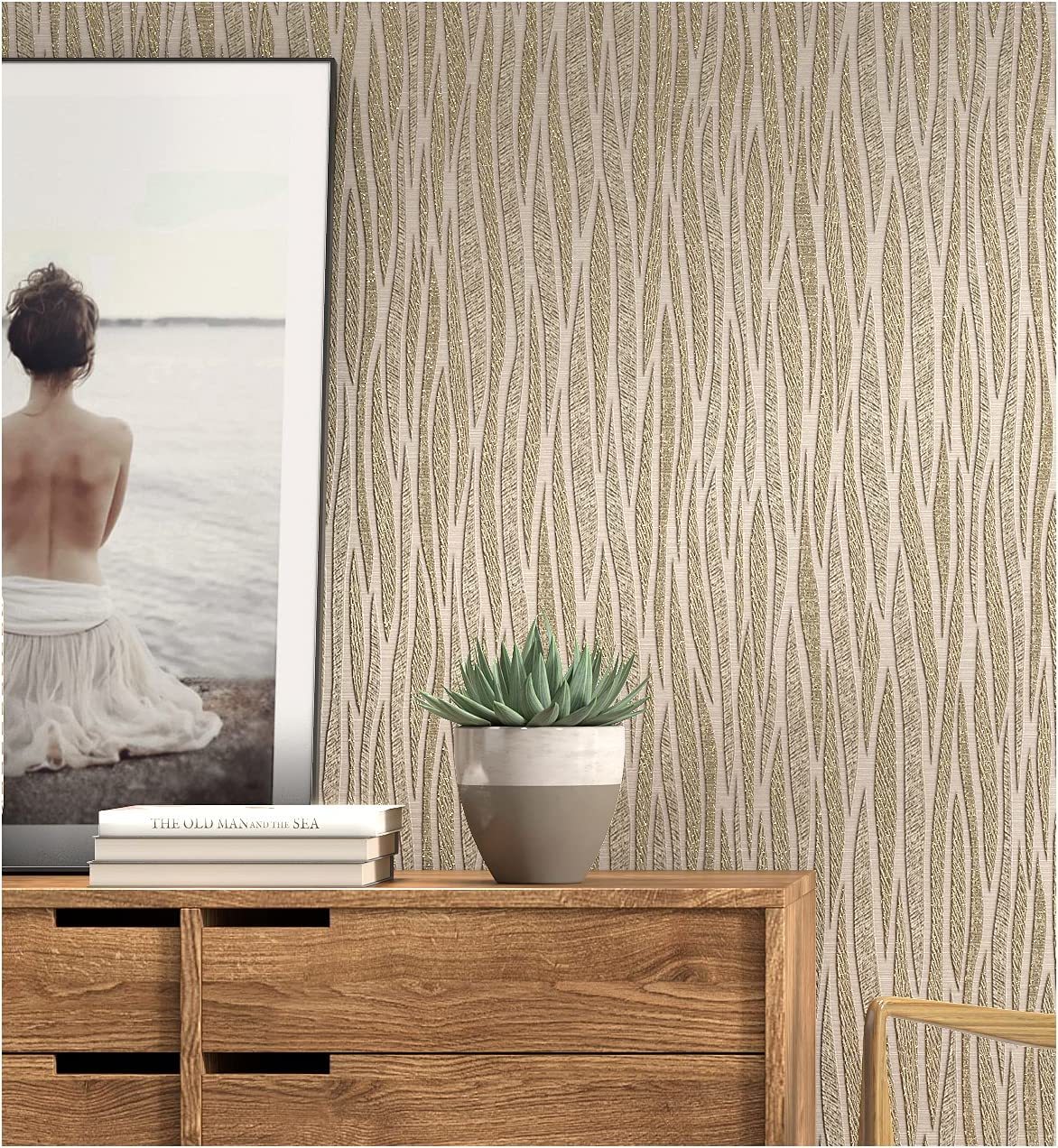 VEELIKE Shimmer Rose Gold Glitter Wallpaper Roll 15.7''x354'' Peel