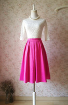 Women A Line Taffeta Midi Skirt Full Pleated Skirt -Hot Pink Fuchsia (US0-US28)