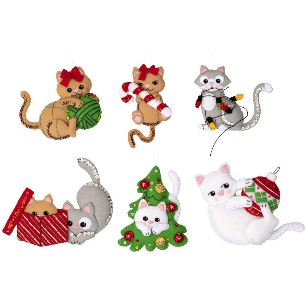Bucilla Felt Ornaments Applique Kit Set of 6 - Frisky Kitties
