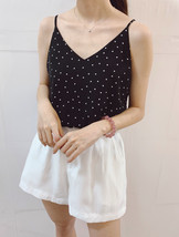 Women's Chiffon Tops Black Dot Chiffon Top V-neck Summer Blouse Top Petite Size 