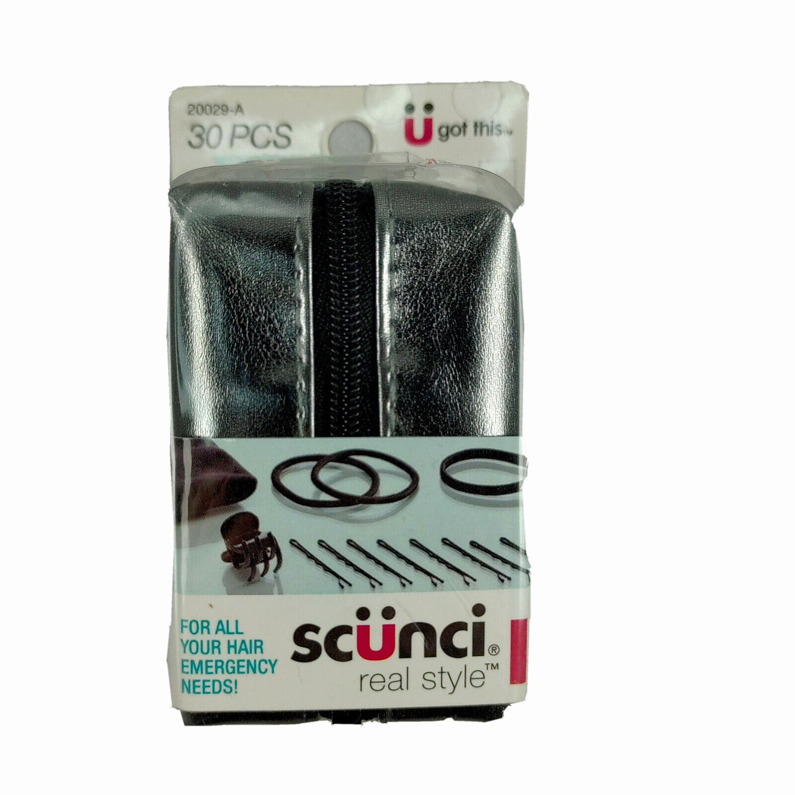 Primary image for Scunci 30 pc Travel Hair Accessory Kit With Gray Bag Polybands Bobby Pins Clips