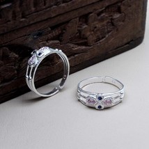Süß Echt Massives Sterlingsilber Indisch Damen Cz Zehen Ring Paar - $21.37