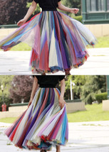 Rainbow Long Pleated Skirt Adult Rainbow Long Tulle Maxi Skirt Outfit Plus Size image 1