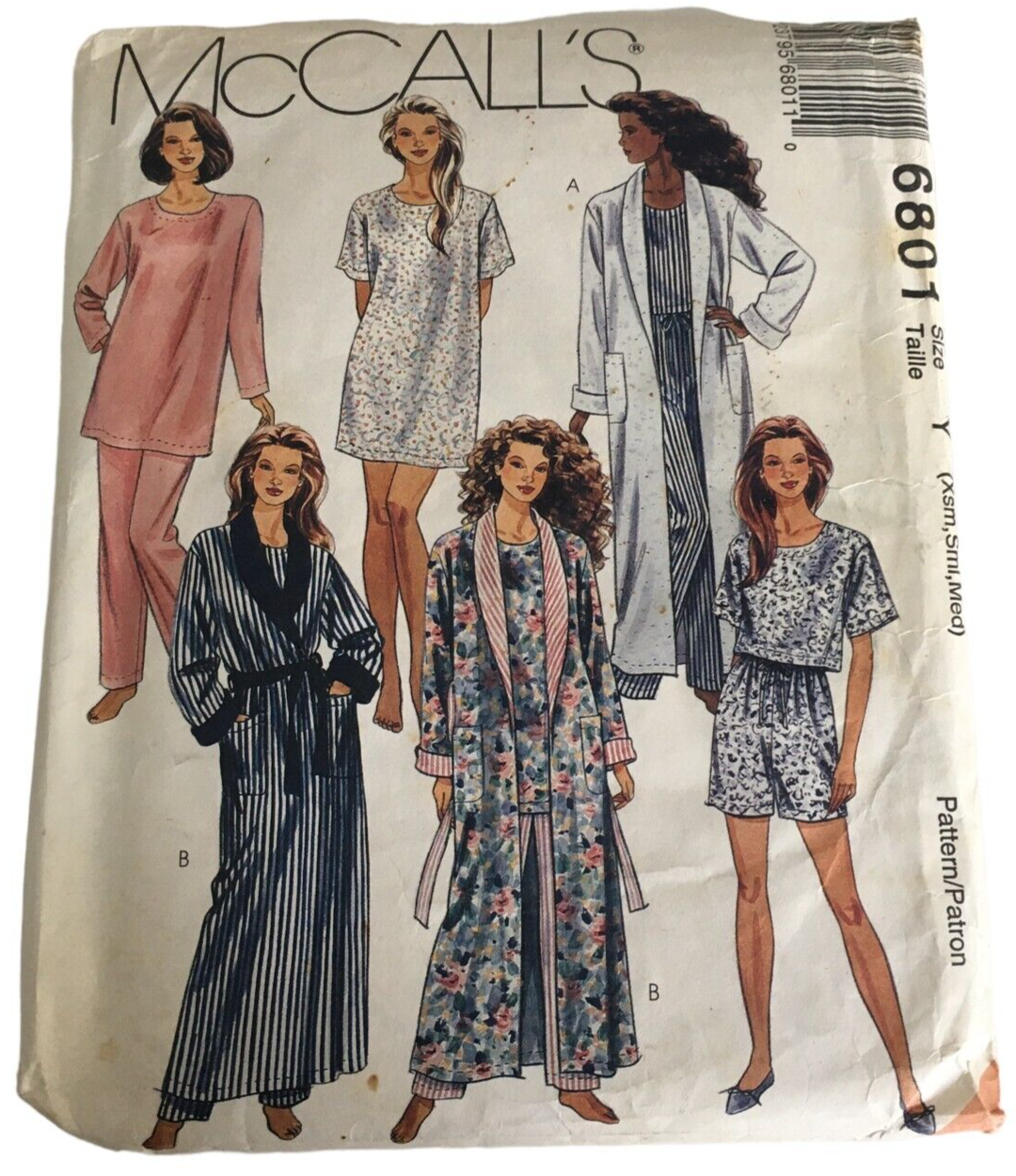Primary image for McCalls Sewing Pattern 6801 Robe Pajamas Tunic Top Pants Shorts XS S M Uncut
