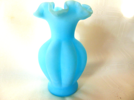 Fenton Satin Blue Glass Small Melon Vase 5 7/8&quot; Tall - $18.80