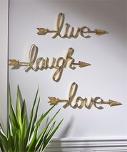 Live Love Laugh Sculpted Plaques Set of 3 Metal Gold Color with Arrow Detailing