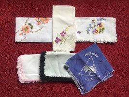 Set of 6 vintage embroidered handkerchiefs (mixed set)