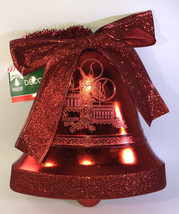 Red 10”Flat  Plastic Hanging Christmas Bell  W Bow, Glittery & Candles On Front - $25.15