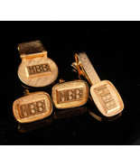 Initial Cufflinks / Vintage MBB Tie clip / Mens money clip set /  letter... - $145.00