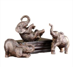 Elephant Figurines Set of 3 Gray Poly Stone 6.9" Long African Trunk Up Gift