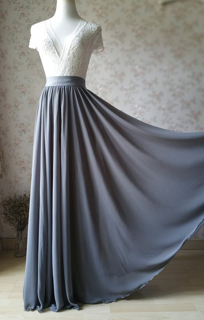 Bridesmaid chiffon skirt gray 1