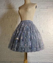 Women Gray Puffy Midi Skirt Plus Size A-line Midi Tulle Skirt Ballerina Skirt image 3