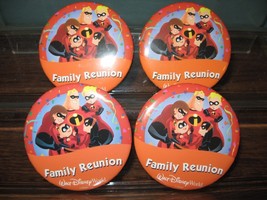 Disney 4 Button Set WDW Family Reunion The Incredibles Pins Pin-Back Theme Park - $18.69
