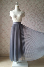 Gray Pleated Long Tulle Skirt Plus Size Pleated Tulle Tutu Skirt High Waisted