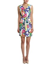 ELLEN TRACY Women&#39;s Tropical Floral Print Dress with Self Belt, White/Mu... - $29.69