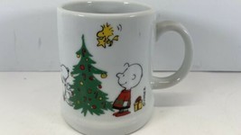 Peanuts “Merry Christmas 1977” Coffee Mug With Snoppy Charley Brown Wood... - $8.86