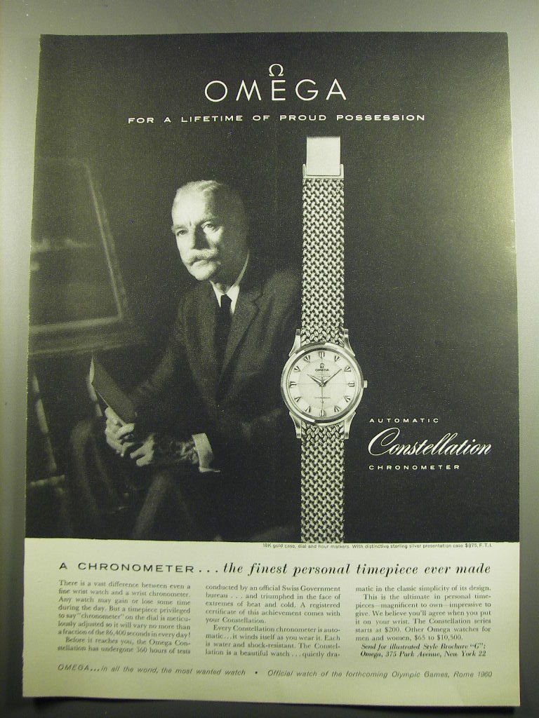 1959 Omega Constellation Chronometer Watch Advertisement - Omega for a ...