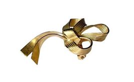 Large Vintage Gold Tone Ribbon Bow Unsigned Pin Brooch Estate image 4
