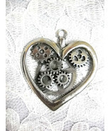 Steampunk Heart with Gears Solid USA Pewter Pendant Adjustable Necklace - $8.50