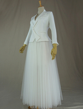 WHITE Tulle Midi Skirt A Line High Waisted Tulle Skirt Wedding Skirt image 12