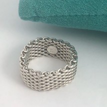 Size 8 Tiffany &amp; Co Somerset Mesh Weave Mens Unisex Ring in Sterling Silver - $325.00