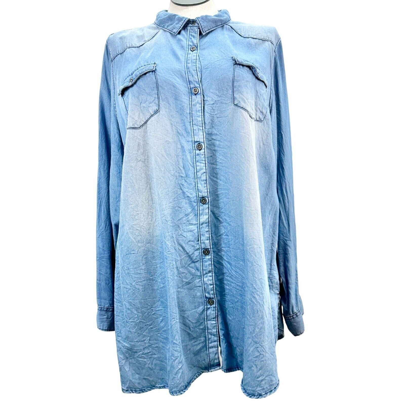 Aero Seriously Soft Women's Medium Blue V-neck Long Sleeve T-Shirt
