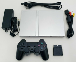 OEM Sony PS2 PlayStation 2 Slim SILVER Console Bundle SCPH-79001 Slimline System - $188.05