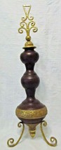 Tall Brown Turned Wood and Gold Metal Tripod Decorative Table Art 28.25&quot;... - $99.00