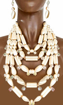 Heavy Cream Beige Faux Baroque Pearl Multistrand Statement Necklace Earr... - $90.25