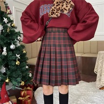 Lady Classic Wine Red Plaid Skirt Plus Size Pleated Plaid Skirt Christmas Outfit