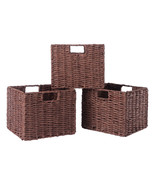  Tessa 3-Pc Woven Rope Basket Set, Foldable, Walnut - Set of 3 Small Bas... - $65.77
