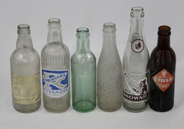 Lot of 6 Vintage Soda Pop Glass Bottles - Dr. Pepper, Moxie, Brownie, Fr... - $42.07