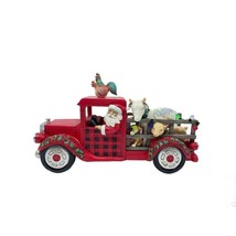 Santa Driving Red Truck Figurine Jim Shore 10.6" Long Farm Animals Stone Resin image 1