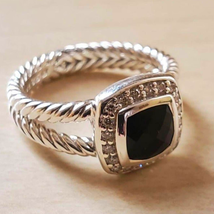 David Yurman Black Onyx Albion Cable Ring in Sterling Silver 925 Size 7 - $435.60