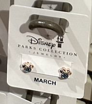 Disney Parks Minnie Mouse Aquamarine March Faux Birthstone Earrings Gold Color