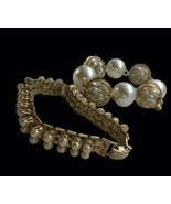 Vintage Bracelet lot Faux Pearl panel link Mod retro gold tone - $17.81