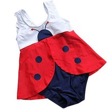 Cute Baby Girls Red Beetle Beach Suit Lovely Swimsuit 2-3 Years Old(90-100cm)