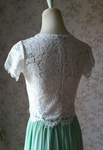 Boho Wedding Bridesmaid Dress Chiffon Maxi Skirt Short Sleeve Crop Lace Top  image 8