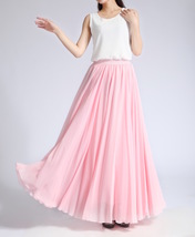 Pink MAXI CHIFFON SKIRT Women High Waisted Chiffon Maxi Skirt Plus Size image 4