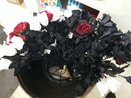 Black Artificial Rose Fake Faux Roses Halloween Party Decoration New Set2 - $5.90