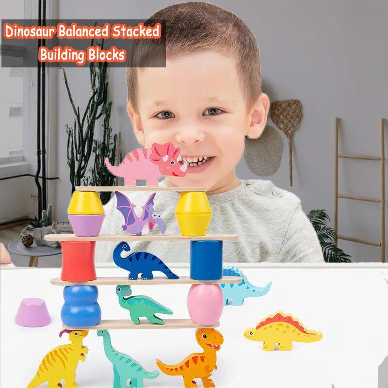 Dinosaur Stacked Wooden Toys Balance Block Matching Game for ...