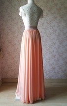 Coral Chiffon Full Maxi Skirt Coral Pink Wedding Bridesmaid Skirt Plus Size image 6