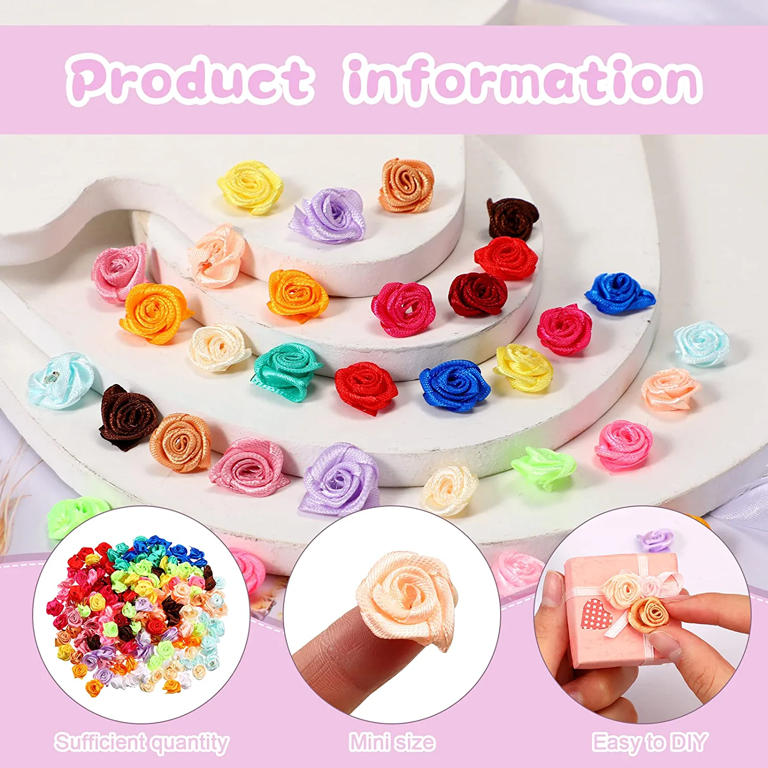 300 Pcs Mini Satin Ribbon Roses, Small and 40 similar items