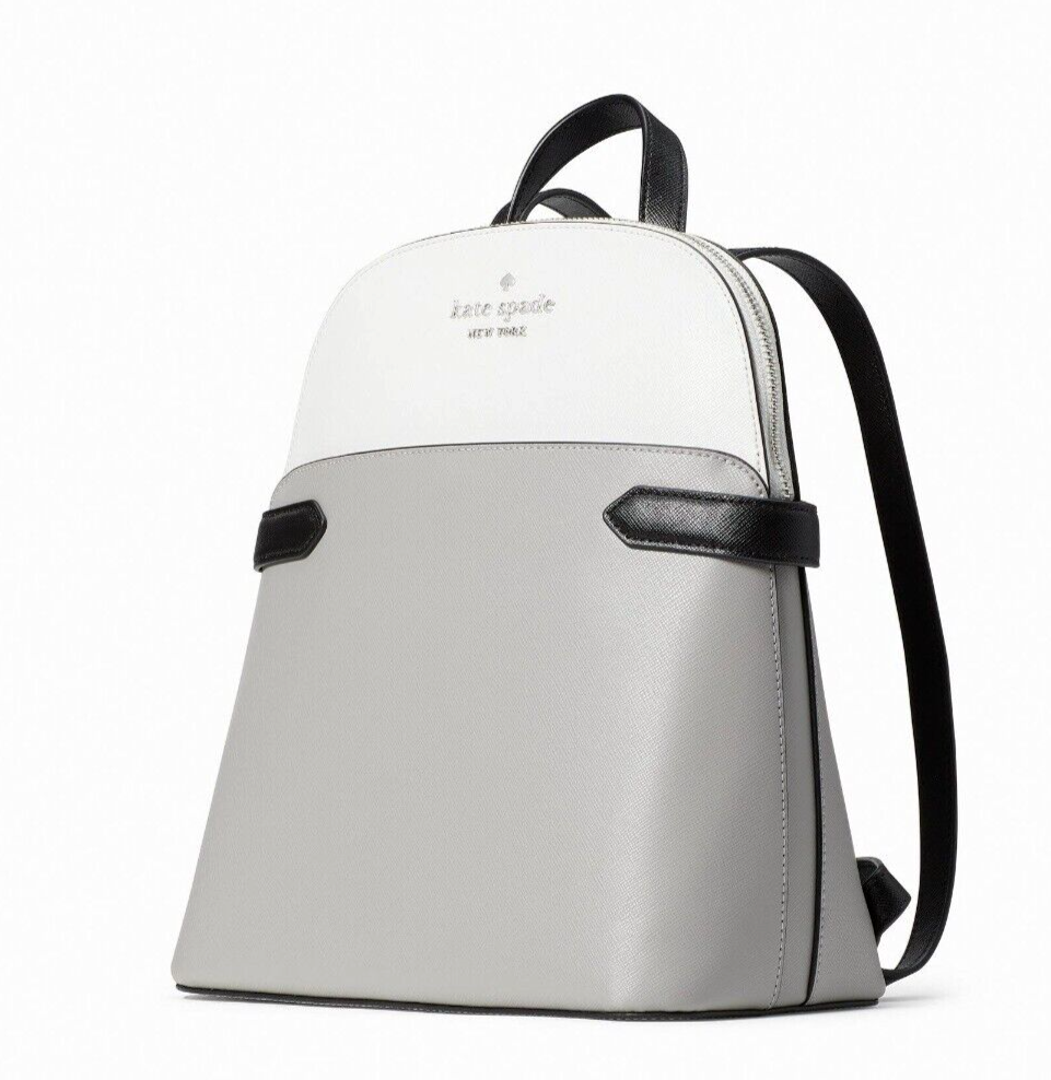 New Kate Spade Staci Saffiano Leather Dome Backpack Nimbus Grey Multi