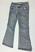 Levis Girls Sz 7 Gray Denim Jeans Distressed Flap Pocket  - $7.92