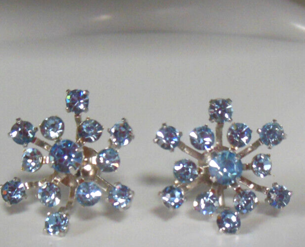 Vintage Rhinestone Screw Back Earrings, 1 1/8 X 5/8, Silver Tone