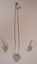 Disney & Swarovski Beauty And The Beast Rose Necklace Earrings Silver Tone Swaro - $99.00
