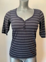 Calvin Klein Jeans Girls Size Large Black Gray Striped 3/4 Sleeve Henley... - $12.37